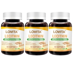LOVITA Soy Lecithin 1000 mg, 60 Vegan Softgels, Pack of 3 | 35% Phosphatidylcholine & 55% Phospholipids, Non-GMO, Gluten-Free for Lactation, Brain, Nerve & Everyday Wellness Support