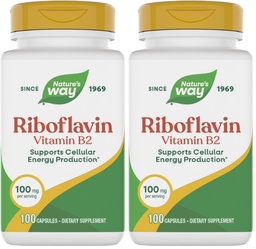 Nature's Way Riboflavin Vitamin B2, Supports Cellular Energy Production*, High Potency Riboflavin, 100 mg per Serving, (Packaging May Vary) 100 Capsules (Pack of 2)