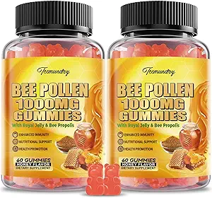 Bee Pollen 1000MG Gummies with 500MG Royal Jelly & Bee Propolis, Sugar Free Bee Pollen Supplement Rich in Vitamin C & E, Vegetarian, Non-GMO, Gluten Free, Support Immunity & Skin Health (120 Count)