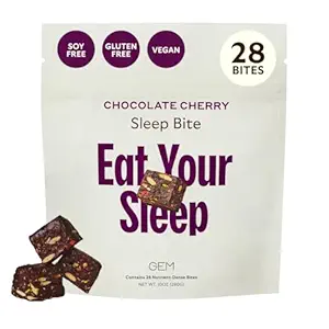 GEM Natural Deep Sleep Aid Nighttime Bite, Melatonin Free and Non-Habit Forming with L-Theanine, Magnesium, Valerian Root Extract, Earthy Herbal Chocolate Cherry (28 Servings)