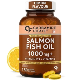 Carbamide Forte Salmon Omega 3 Fish Oil Capsules 1000mg | Salmon Fish Oil Omega 3 Capsule With Vitamin D3 + E For Men & Women | Omega3 Fishoil Supplement For Heart, Joints, Bones & Skin - 150 Softgels