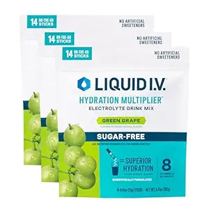 Liquid I.V.® Hydration Multiplier Sugar-Free - Green Grape | Electrolyte Powder Drink Mix | 3 Pack (42 Servings)