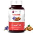 Bliss Welness Organic Omega 3 6 9 2000mg | Omega3 ALA 1000mg Omega 6 LA 274mg Omega 9 OA 400mg Essential Fatty Acid | Heart Cholesterol Brain Eye Immunity Health Supplement - 60 Softgel Capsules