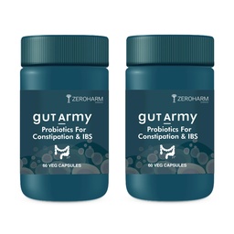 ZEROHARM Gut Army Probiotics Constipation & IBS - With Prebiotics, Psyllium Husk & Pipperment Extract - Improves Digestion & Gut, Colon Cleanse, Bloating Relief - for Men & Women - 120 Veg Capsules
