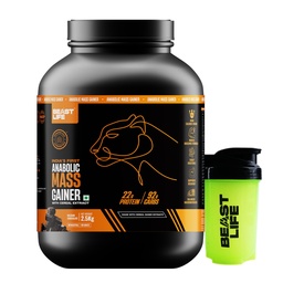 Beast Life High Protein Mass/Weight Gainer | 2.5 KG | Belgian Chocolate with Free Shaker | NABL LAB Tested | For Muscle Gain & Fast Growth | Cereal-Based Formula, No Maltodextrin | India's #1 Cereal Based Bulk Gainer