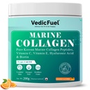 Marine Collagen Powder | Korean Marine Collagen Peptides Type I & III | With Vitamin C, Vitamin E, Hyaluronic Acid & Biotin | Supports Skin Hydration, Hair Strength & Joint Wellness | Orange Flavour | 200g