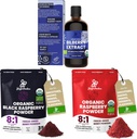 Jungle Powders Wild Bilberry Extract for Eyes USDA Organic 3.4oz Bottle, Black Red Raspberry Powders Bundle 5 Ounce Bag, Freeze Dried Raspberries for Baking Smoothies Dehydrated Fruit
