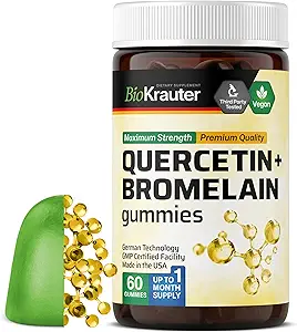 BIO KRAUTER Quercetin with Bromelain Gummies - 1000 mg Mix - 60 Vegan Chews - Quercetin Gummies - Vegan Immune Support - Source of Antioxidants - Gelatine-Free Formula