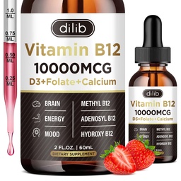 Vitamin B12 Liquid Drops Sublingual 10000 mcg, Triple B-12 Complex Supplement, Methyl & Methylcobalamin Blend for Women & Men, Mood & Energy Booster, Methylated B 12 for Metabolism & Health Support