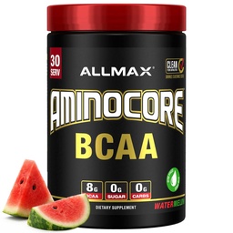 ALLMAX AMINOCORE BCAA Powder for Workout Muscle Recovery & Increased Endurance - Sugar Free, No Fillers 8.18 Grams Bcaas Amino Acids, B Vitamins for Women and Men - 30 Servings | Watermelon, 345g
