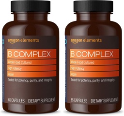   Elements B Complex, High Potency, 83% Whole Food Cultured, Supports Immune and Normal Energy Metabolism, Vegan, 65 Capsules, 2 Month Supply (Packaging May Vary) (Pack of 2)