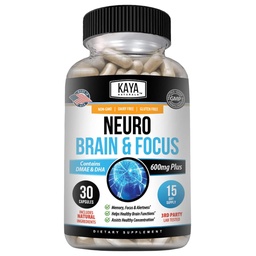 Kaya Naturals - Neuro Brain for Memory & Focus - Nootropic Energy Capsule - Nootropic Brain Support Supplement - Focus & Concentration & Learning Accuracy - Cognitive Function - 30 Count