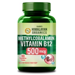 Vlado's Himalayan Organics Vitamin B12 Supplements - Methylcobalamin 500 MCG I B12 Active form of Methylcobalamin I 100% RDA I For Memory, Brain, Heart & Nervous System Support I Maximum Absorption, Normal Energy Production & Immune system support I Tablets for Men & Women - 90 Veg Tablets