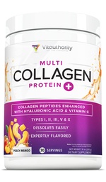 Multi Collagen Peptides Powder for Women - Hydrolyzed Flavored Collagen Powder for Women with Types I II III V & X Vitamin C & Hyaluronic Acid for Hair Skin and Nails (Peach Mango) - 30 Servings