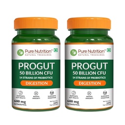 Pure Nutrition Progut 50 Billion CFU - 120 Veg Capsules (60x2) | Advanced Probiotic & Prebiotic Formula for Men & Women | 14 Strains for Gut Health, Digestive Support & Immunity | Eases Gas, Bloating & Improves Nutrient Absorption