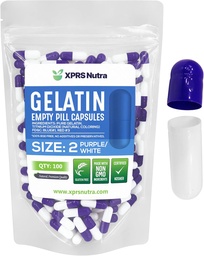XPRS Nutra Size 2 Empty Capsules - 100 Count Empty Gelatin Capsules - Pills DIY Capsule Filling - Pure Bovine Pill Gel Caps for Do-It-Yourself Supplements (Purple/White)