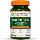 Pure Nutrition Magnesium Glycinate with Zinc Supplement 350 mg - 360 Tablets | High Absorption Magnesium Supplement for Bone, Muscle & Nerve Vitality | Supports Calm, Sleep Quality & Cramp Relief