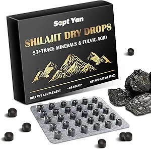 Shilajit Pure Himalayan Organic Dry Drops Shilajit Resin Supplement (60 Tablets - 200mg Each), Shilajit for Men Women with 85+ Trace Minerals & Fulvic Acid for Energy, Immunity, Brain Support
