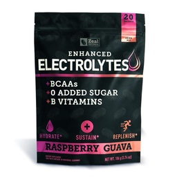 Enhanced Electrolyte Powder Stick Packs (Raspberry Guava | 20 Packets) w/ 0 Sugar +BCAAs +B-Vitamins Electrolyte Supplement w Potassium Zinc & Magnesium for Hydration - Keto Electrolytes