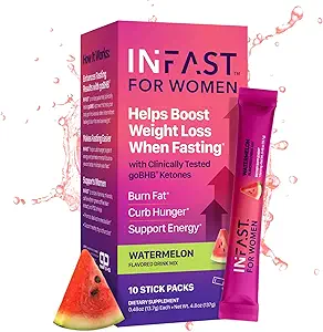 Intermittent Fasting Drink Mix for Women - BHB Exogenous Ketones Powder with Fasting Electrolytes & Green Coffee Bean Extract for Energy Focus and Hormonal Balance Support (Watermelon) - 10ct