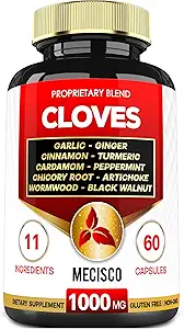 11in1 Clove Supplement for Digestive, Immune System with Cinnamon, Turmeric, Ginger, Cardamom, Garlic, Wormwood and More - 60 Capsules for 30 Days