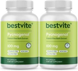 BESTVITE Pycnogenol 100mg (120 Capsules) (60x2) - French Maritime Pine Bark Extract - No Stearates - Gluten Free - Non GMO