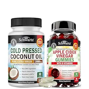 BioSchwartz ACV Apple Cider Vinegar Gummies with B Complex Vitamins (3 Month Supply) Plus Cold Pressed MCT Coconut Oil Capsules (2 Month Supply)