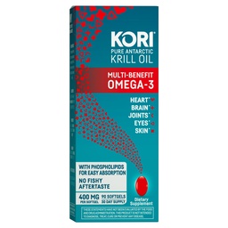 Kori Krill Oil Omega 3 Supplement, Antarctic Krill Oil with Superior Absorption vs Fish Oil Alternative, 400 mg Softgels, EPA & DHA, 90 Softgels