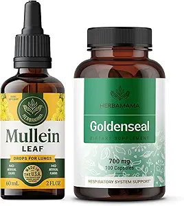 HERBAMAMA Mullein Leaf Extract and Goldenseal Capsules Kit - Bundle of Mullein Leaf Tincture 2 fl oz and 700 mg Goldenseal Root Capsules - Vegan, Non-GMO, Sugar & Alcohol-Free - 2 Pack