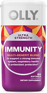 OLLY Ultra Strength Immunity Softgels, Immune and Respiratory Support, Zinc, Vitamin C + D, Supplement, 30 Day Supply - 60 Count