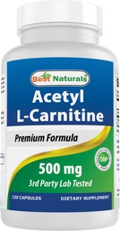 Best Naturals Acetyl L-Carnitine (ALCAR) 500mg, 120 Capsules, 120 Servings - Non-GMO and Gluten Free, 1 Capsule per Serving