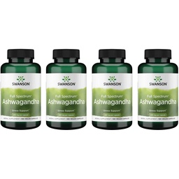 Swanson Ashwagandha Powder Supplement - with Ashwagandha Root to Promote Stress Relief & Energy - Ayurvedic Supplement for Natural Wellness (100 Capsules, 450mg Each) 4 Pack
