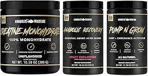 Creatine Monohydrate Advanced Creatine Formular, Pump N Grow Stimulant Free Pump & Endurance Activator and Anabolic Recovery Essential Amino Acids Blend