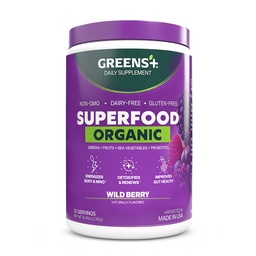 Greens+ Organic Wild Berry Superfood Powder, Antioxidant Polyphenol, Blend for Morning Kick, Energy, Vitality Boost, Nutrition, Vibrant Health, Dietary Supplement, Vegan Soy/Dairy/Gluten Free(8.46oz)
