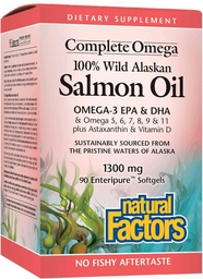 Natural Factors 100% Wild Alaskan Salmon Oil - Brain & Eye Health Support Supplement - Fish Oil Supplement for Healthy Heart & Joints - 90 Enteripure Softgels (90 Servings)