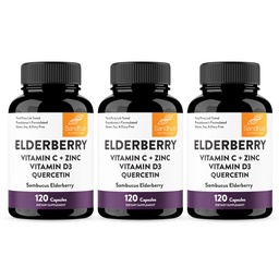 Elderberry Vitamin C and Zinc Capsules for Adults | 360 Count with Quercetin & Vitamin D3 | 6-in-1 Immune Support Supplement Pills | Sambucus Black Elderberry Natural Immunity Vitamins | Made in USA