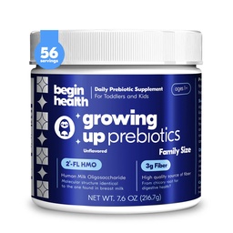 Begin Health Growing Up® Prebiotics for Kids | Daily Prebiotic Fiber Supplement with 2'-FL HMO | Supports Regularity & Gut Health | Unflavored Powder | Ages 1+ | 56 Servings