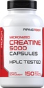 Piping Rock Creatine Monohydrate Capsules | 5000mg | 150 Pills | Micronized Supplement for Men and Women | Non-GMO, Gluten Free