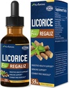 Licorice Root Extract Drops for Digestive Health, Natural Herbal Bloating Relief and Immune Support Liquid Tincture Supplement with Dandelion, Peppermint, Ginger. extrato de Regaliz. 2oz