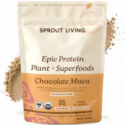Sprout Living Epic Protein, Plant Based Protein & Superfoods Powder, Chocolate Maca Powder | 20 Grams Organic Protein Powder, Vegan, Non Dairy, Non-GMO, Gluten Free, Low Sugar (1 Pound, 12 Servings)