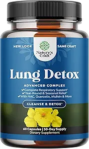 Lung Detox Mullein Leaf Capsules - Purifying Mullein Lung Cleanse Complex with NAC Quercetin & Cordyceps Extracts - Leaf Herb Respiratory Supplement for Sinus Immunity & Breathing Support 60ct