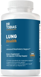 Dr. Tobias Lung Health Supplement with Vitamin C, Butterbur, Quercetin & Bromelain, Advanced Lung Cleanse Detox Formula for Bronchial & Respiratory System, Non-GMO, 120 Capsules, 120 Servings