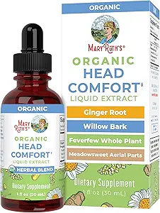 USDA Organic Head Comfort Liquid Extract Herbal Blend by MaryRuth's | Ginger Root | Willow Bark | Feverfew Whole Plant | Meadowsweet |Traditional Herbs | Non-GMO | Vegan | Gluten Free | 1 Fl Oz