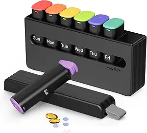 Weekly Pill Organizer 2 Times a Day - Am Pm Pill Box 7 Day, Large Twice Medicine Pill Case for Daily Medication, Vitamins, Fish Oils, Supplements Portable Week Pill Holder Container, Opaque Black