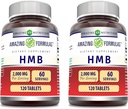 Amazing Formulas HMB 2000mg per Serving 120 Tablets Supplement | Non-GMO | Gluten Free | Made in USA (2 Pack)