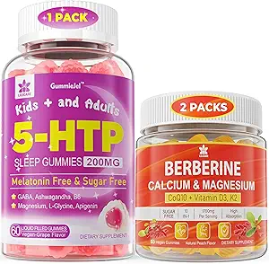 2Pack Berberine Supplement Gummies & 1Pack 5HTP Liquid Filled Gummies for Adults & Kids 8+, Sugar Free