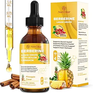 Berberine Supplement with Ceylon Cinnamon, Berberine HCL Liquid Drops with Turmeric, Bitter Melon, Quercetin, 10X Strength AMPK for Digestion System, Immune Health Support -Vegetarian, 2 fl oz