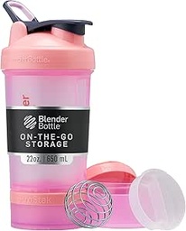 BlenderBottle Shaker Bottle with Pill Organizer and Storage for Protein Powder, Classic V2 ProStak System, 22-Ounce, Pink
