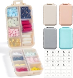 4 Pack, 14 GRIDS Travel Pill Organizer Box with Labels - Travel Medicine Case Kit - Pocket Daily Pharmacy Container - Travel Medication Holder Dispenser for Fish Oil Vitamin Supplement Storage