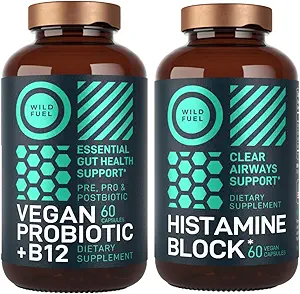 WILD FUEL Histamine Block Supplements and Vegan Probiotic Plus B12 Allergy Support and Digestive Health Bundle